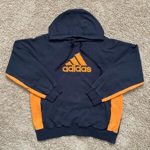 Vintage Y2K Adidas Hoodie Sweatshirt Mens XL Navy Blue Orange Center Logo